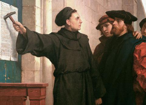 Martin Luther posting his 95 theses in 1517. Painting by Ferdinand Pauwels (1872). Martin Luther posting his 95 theses in 1517. Painting by Ferdinand Pauwels (1872).